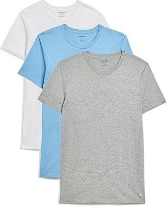 Calvin Klein Underwear Cotton Classics 3-Pack Crewneck T-Shirts Mens T Shirt White/Gulf Blue/Grey Heather : 2XL