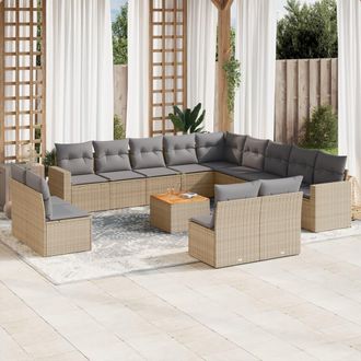 vidaXL Set Sof&aacute;s De Jard&iacute;n 14 Pzas Con Cojines Rat&aacute;n Sint&eacute;tico Beige Vidaxl