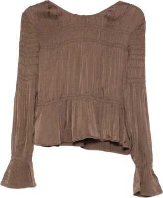 By Malene Birger Blouse met gesmockt effect en lange mouwen - Bruin