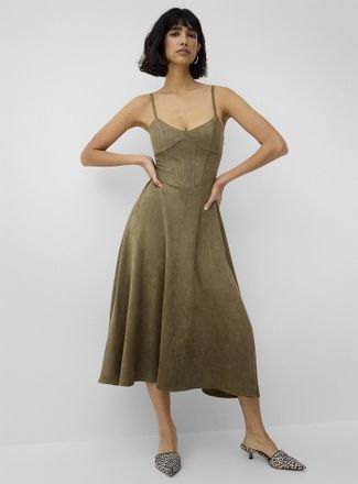 Icone Womens Soft faux-suede bustier midi dress