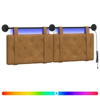 vidaXL Cabecero Colgante Con Luz Led Marr&oacute;n Terciopelo Vidaxl