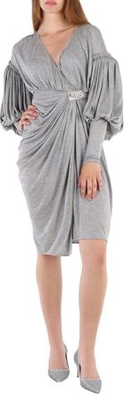 Burberry Ladies Pewter Melange Draped-front Balloon-sleeve Jersey Dress, Brand Size 4 (US Size 2)