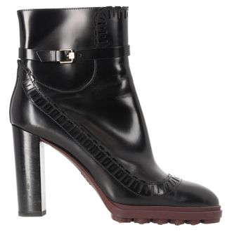 Tod's TodS Pre-owned Womens Buckled Lasercut Glossed Ankle Boots in Black Leather - Size 41.5 EU/IT