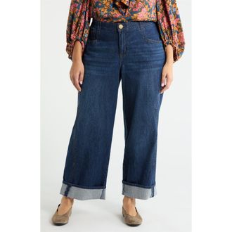 Wit & Wisdom Cuffed High Waist Wide Leg Jeans in Blue at Nordstrom, Size 16W