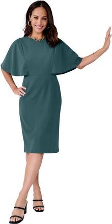 Jessica London Stretch Crepe Cape Sheath Dress in Mystic Pine at Nordstrom, Size 20