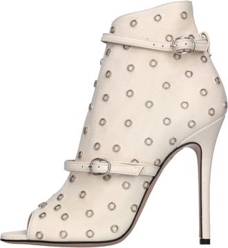 Marc Ellis Leren enkellaarzen met studs - Dames - Laarzen met Hak - Beige - 40 EU - Leer - Schoenen