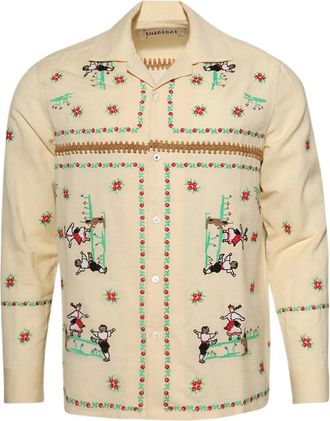Baziszt Joy Of Living overhemd met borduurwerk - Beige