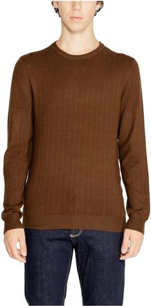 Antony Morato Bruine Effen Gebreide Trui Lange Mouwen Mannen - Heren - Ronde hals truien - Bruin - XL - Truien & Vesten