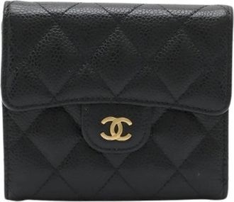 Chanel Pre-owned Caviar Matelasse Small Flap Wallet - Dames - Vintage Accessoires - Zwart - ONE Size - Leer - Vintage