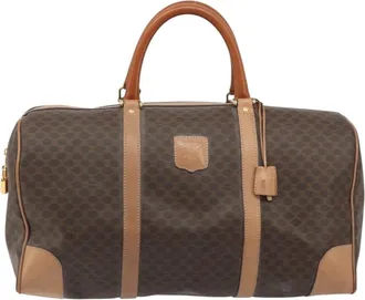 Celine Vintage Duffle Macadam Coated Canvas Brown Pvc Handbag (Pre-Owned)