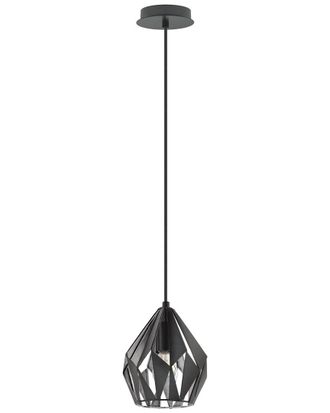 Eglo Eglo Carlton 1 Light Pendant With Black Finish & Black With Silver Interior Geometric Metal Shade