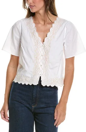 CeCe by Cynthia Steffe V Neck Embroidered Buttoned Top