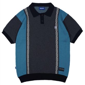 Dev&aacute; States Mens Chain Jacquard Knit Short Sleeve Polo Shirt In Black Multi