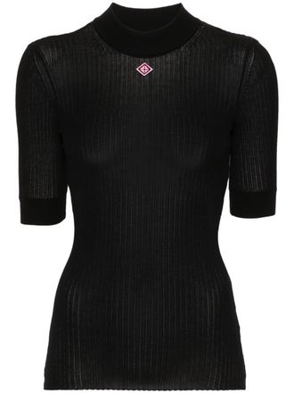 Casablanca Top a coste con applicazione - Nero