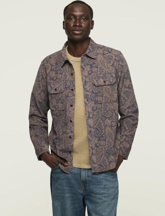 Lucky Brand Mens Print Corduroy Long Sleeve Workshirt