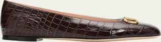 Valentino Garavani VLogo Croc-Embossed Leather Ballerina Flats