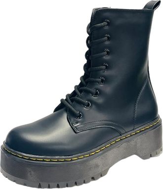 Generic Womens Platform Faux Leather Ankle Combat Winter Fashion Shoes Walking Boots (Black, One Size, UK Footwear Size System, Adult, Women, Numeric, Medium,