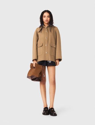 Maje Wool Coat With Removable Hood - Beige - Maje