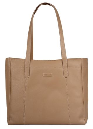 Bugatti Reisetasche BUGATTI ELSA, Damen, Gr. B/H/T: 39cm x 37cm x 16cm onesize, beige (sand), Leder, leicht gl&auml;nzend, unifarben, Taschen Reisetasche, echt Led