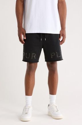 Purple Beaded Logo French Terry Shorts in Black at Nordstrom, Size X-Small