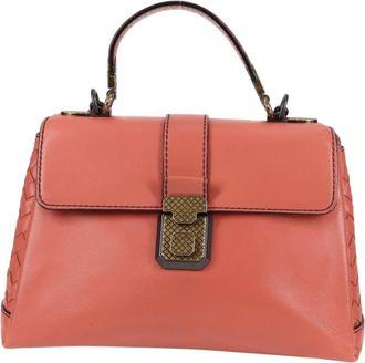 Bottega Veneta Piazza Top Handle Bag Leather With Intrecciato Detail Pink Leather Handbag (Pre-Owned)