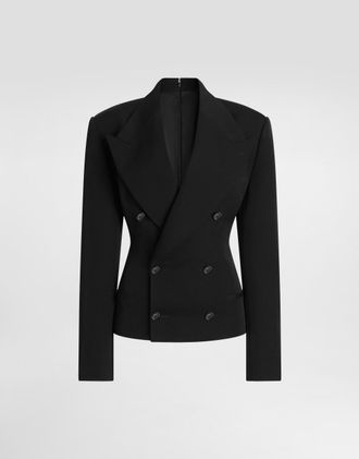 Dolce & Gabbana Double-breasted Jacket In Wool Gabardine - Woman Blazers Black Wool 38
