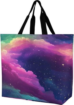 Generic Colorful Clouds Tote Bag Reusable Grocery Shopping Bags Large Travel One Shoulder Handbag for Picnic Work