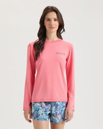 Salt Life Green Room SLX Performance Long Sleeve Shirt in Coral Heather at Nordstrom, Size Small