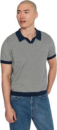 Liverpool L.A. Short Sleeve Johnny Collar Sweater Knit Mens Clothing Navy/ Parchment : 2XL, Cotton/Viscose