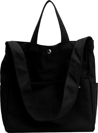 Generic Canvas Tote Handbag for Women Durable Work and Shopping Custom Designer Clutch Wristlet Purse (Black, One Size)