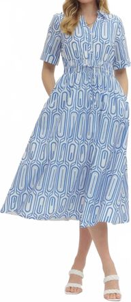 Entro Geometric Print Midi Dress In Blue