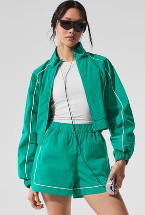 Alo | Motivate Full-Zip Track Jacket in Spruce Green/White, Size: Small