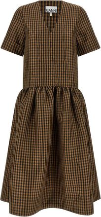 Ganni Brown Taffet Crinckled dress