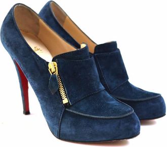 Christian Louboutin Blue Lapono Suede Leather Ankle Boots Size 37.5