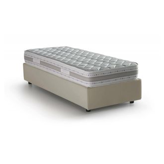 Dmora Cama Individual Valentina, Cama Contenedor Con Revestimiento De Tela, 100% Made In Italy, Apertura Frontal, Con Colch&oacute;n Cm 90x200 Incluido, Beige, Con