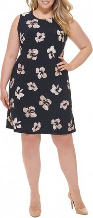 Tommy Hilfiger Floral Sleeveless Shift Mini Dress - Plus Size In Sky Captain/khaki