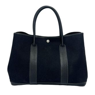 Herm&egrave;s Black Toile Officier Negonda Leather Handbag Tote Bag (Pre-Owned)