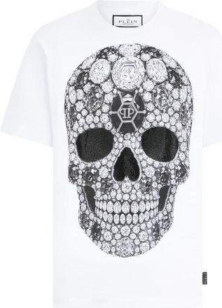 Philipp Plein T-shirt met Ronde Hals en Doodskop Stenen - Heren - T-shirts - Wit - 3XL - Katoen - Tops