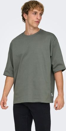 Only & Sons Rundhalsshirt ONLY & SONS ONSMILLENIUM OVZ SS TEE NOOS, Herren, Gr. L, grau (castor gray), Single Jersey, Obermaterial: 100% Baumwolle, unifarben, loo