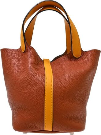 Herm&egrave;s Picotin Lock Clemence Brown Leather Handbag (Pre-Owned)