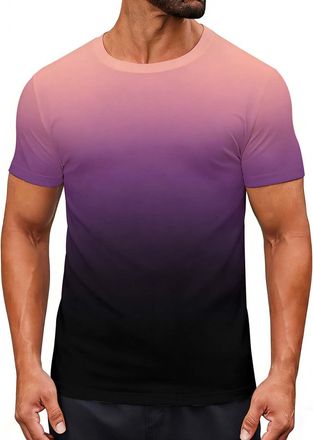 Generic T Shirts for Men UK Unisex Gradient Print Casual Crewneck Short Sleeve T-Shirt Womens Ombre Athletic Shirts Workout Tops Lightweight Gym Tees Stylish 