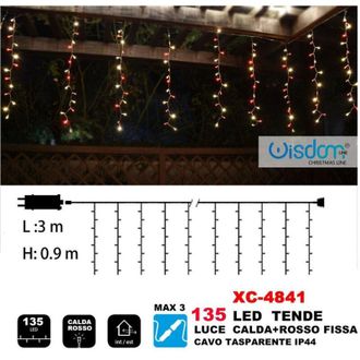 Trade Shop Trade Shop - Tenda Luminosa Natalizia 135 Led Luce Calda+rosso Fissa Cavo Trasparente Xc-4841