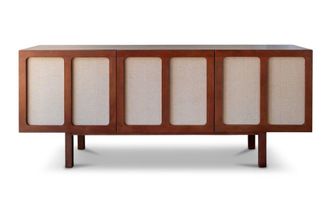 PIB Mueble de TV de madera tono nogal y lino