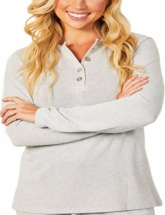 French Kyss Button Detail Long Sleeve Top In Slate