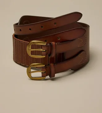 Lucky Brand Double Buckle Leather Stretch Belt