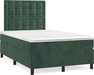 vidaXL Vidaxl - Cama Box Spring Colch&oacute;n Y Led Terciopelo Verde Oscuro 120x190cm