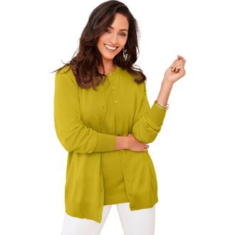 Jessica London Fine Gauge Button-Front Cardigan in Golden Citrus at Nordstrom, Size 36