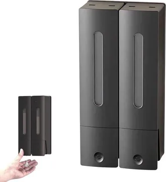OEM Dispensador De Jab&oacute;n, Dispensador De Jab&oacute;n De Presi&oacute;n, Champ&uacute;, Acondicionador Y Jab&oacute;n De Manos (13,5 X 27 Cm, Gris Oscuro)