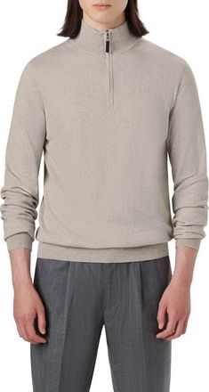 Bugatchi Cotton & Cashmere Quarter Zip Sweater in Stone at Nordstrom, Size X-Large