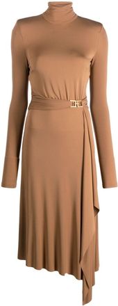 Elisabetta Franchi asymmetric jersey midi dress - women - Viscose/Elastane - 46 - Neutrals